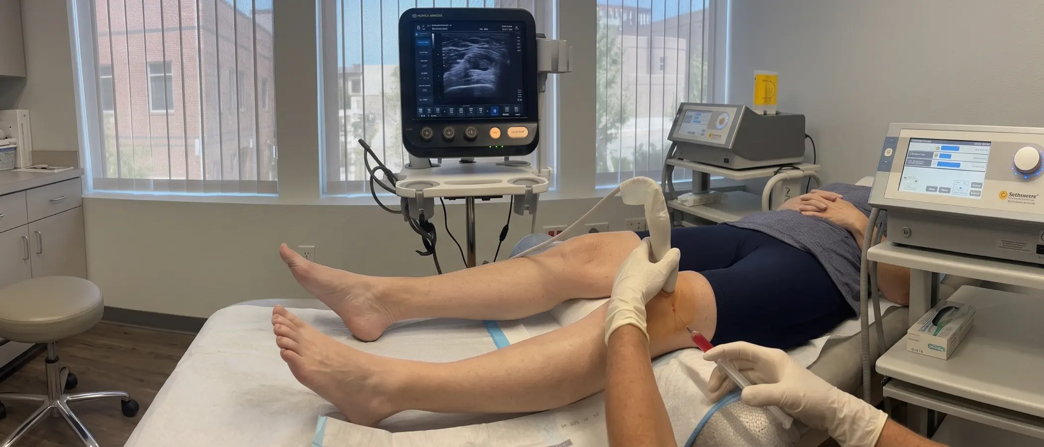 Image-guided orthobiologic injection into a patient's knee
